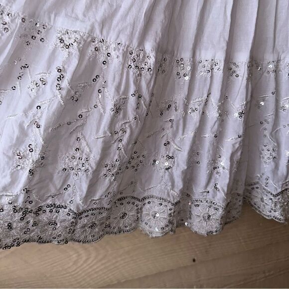 Sakkas Sequin Embroidered Smocked Bodice Knee Length Dress - White - One Size - Picture 12 of 12